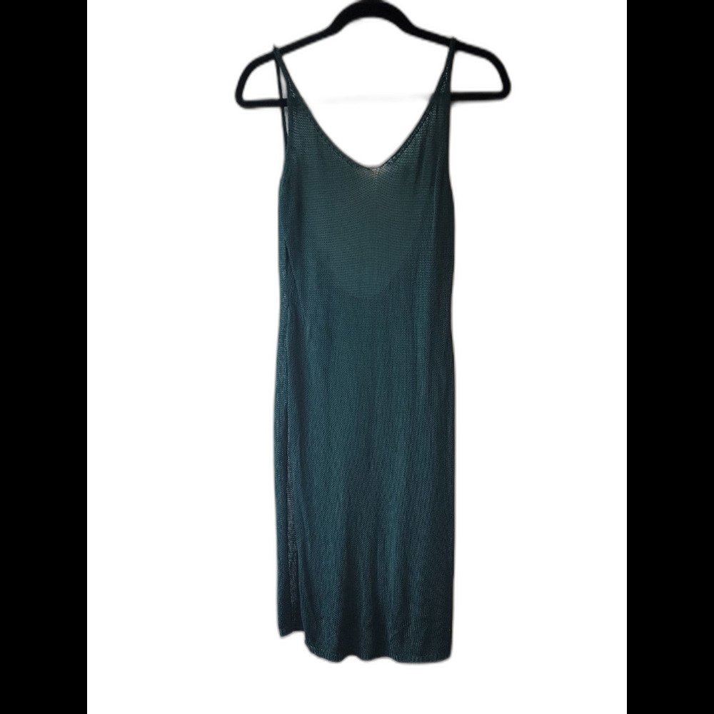 Teal Viscose Knit Festival Layer High Slit Slip Beach Cover Midi Dress